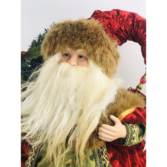 CHRISTMAS FOLK SANTA CLAUS WINTER FUR TRIM COAT SACK 15" PUFFY ELEGANT ROUND LG - Picture 2 of 12